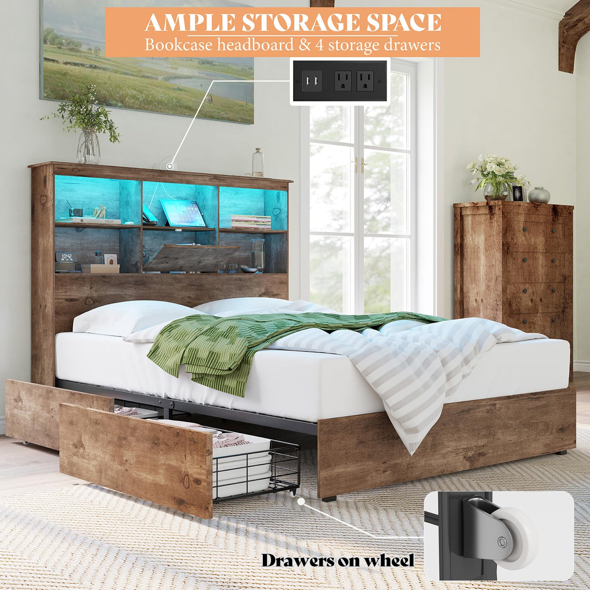 Camden Farmhouse Queen Bed & 5-Drawer Dresser Set Amerlife