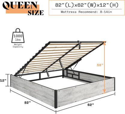 Cody Queen Lift Storage Bed Amerlife