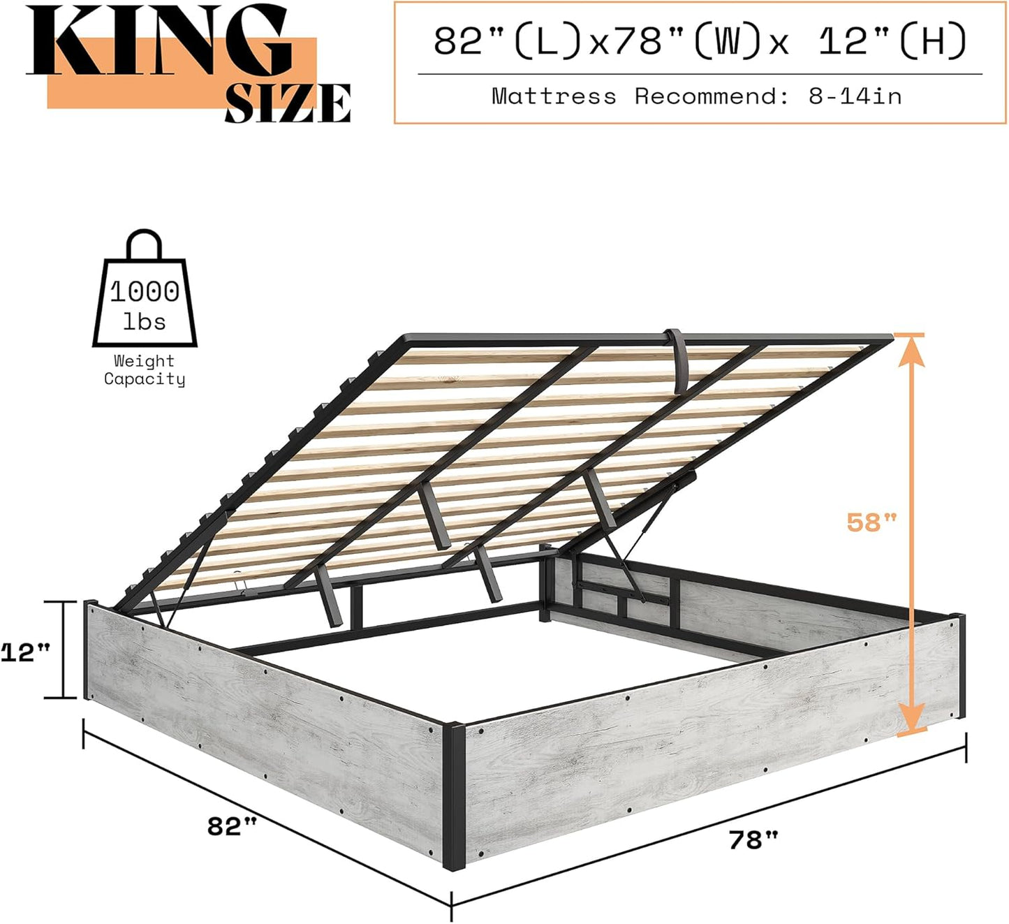 Cody King Lift Storage Bed Amerlife