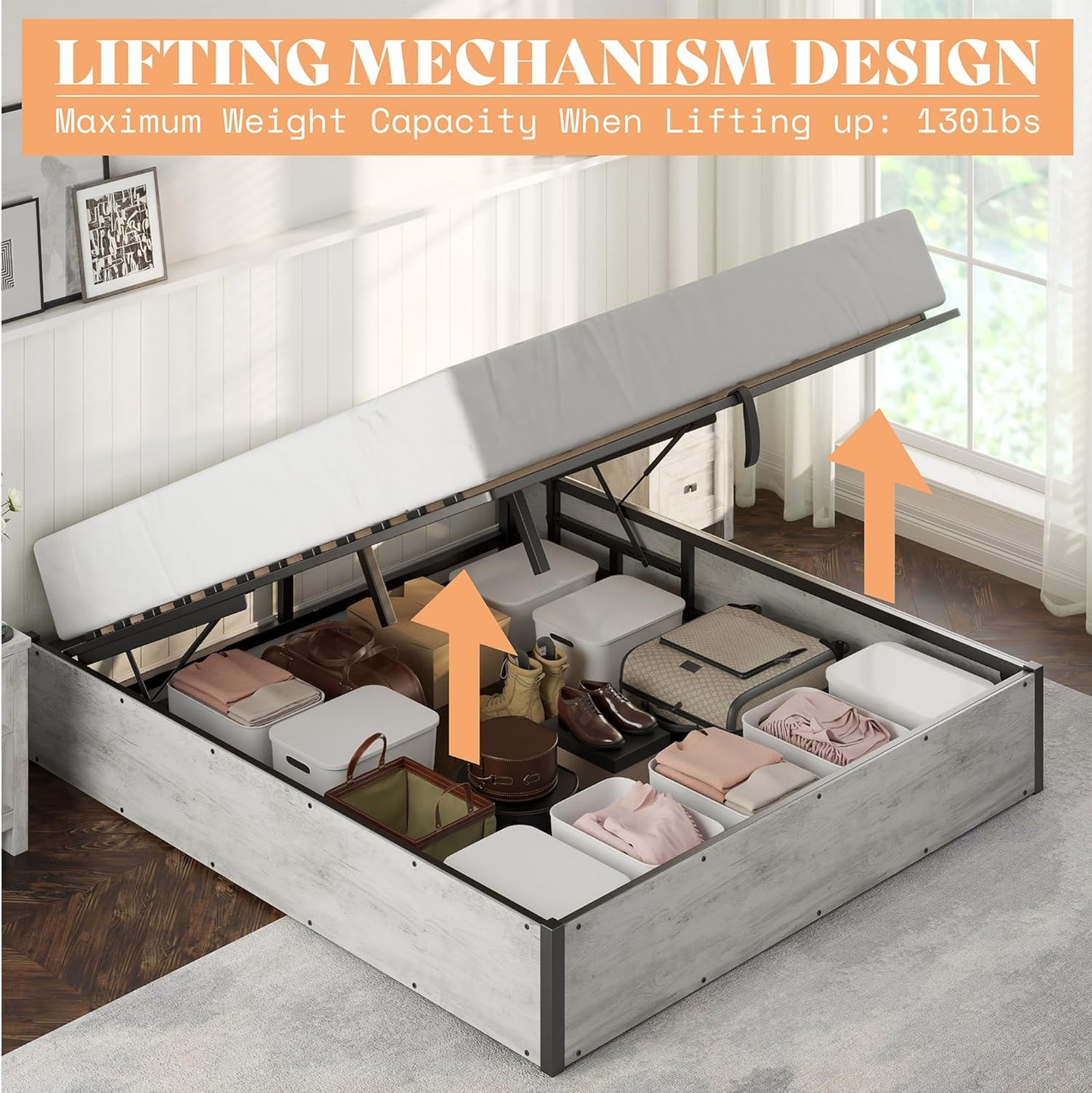 Cody Queen Lift Storage Bed Amerlife