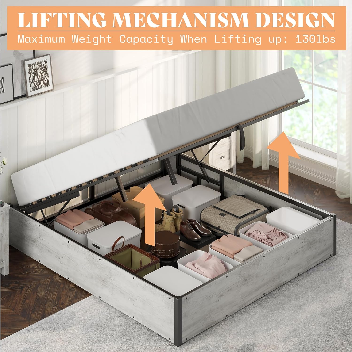 Cody Queen Lift Storage Bed Amerlife