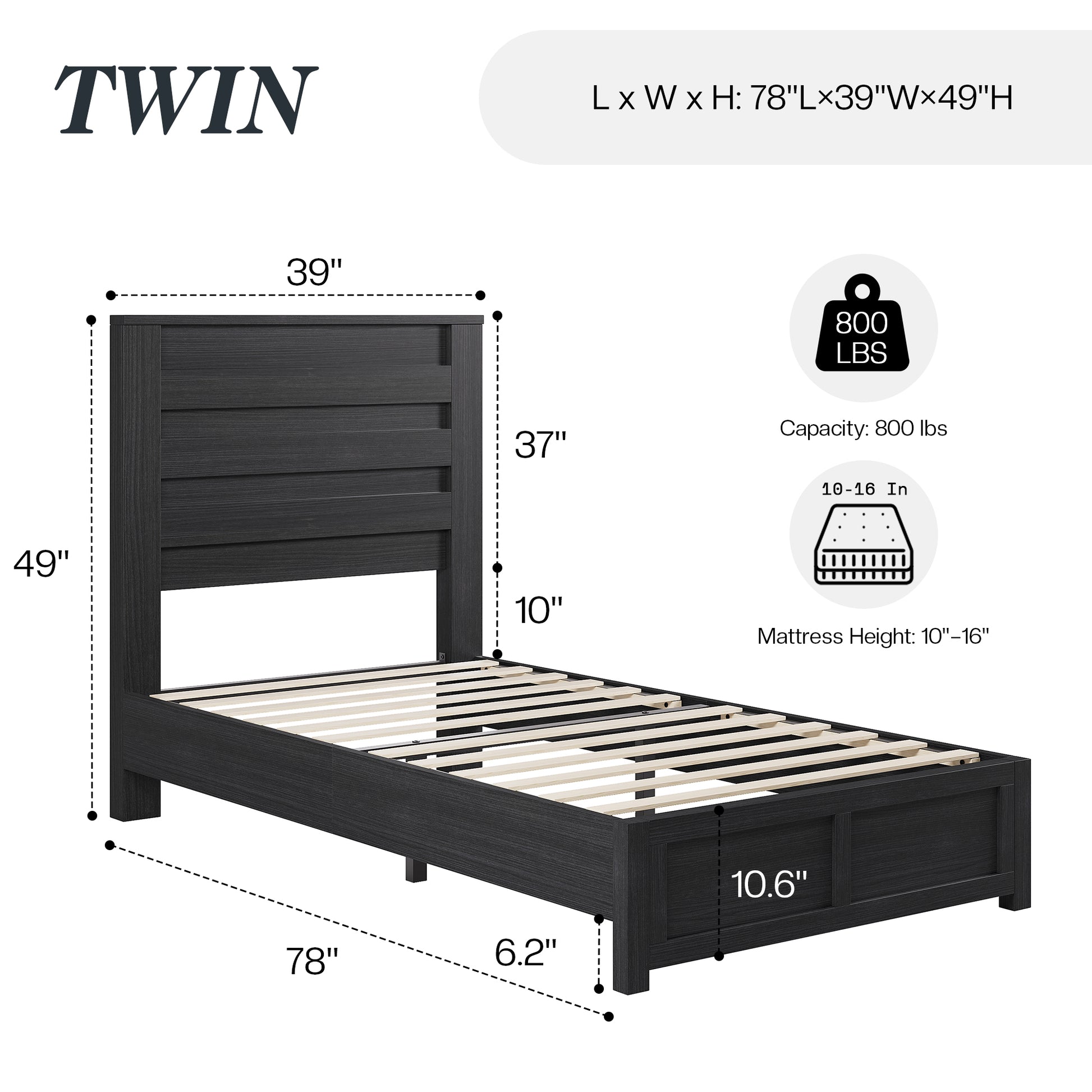 Sequoia Twin Farmhouse Bed Frame Amerlife Black