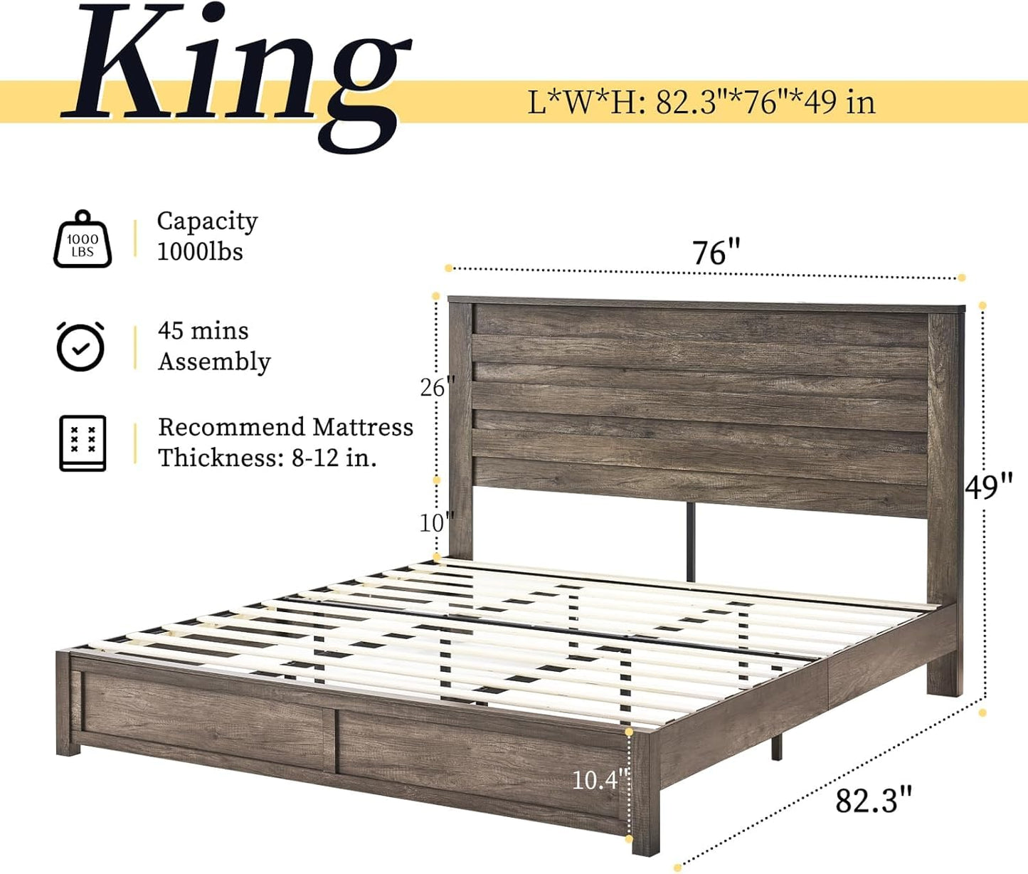 Sequoia 2-Piece Farmhouse Bedroom Set King Rustic Gray