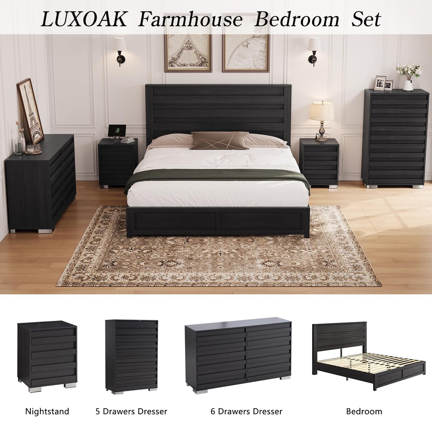 Sequoia 2-Piece Farmhouse Bedroom Set Queen Black