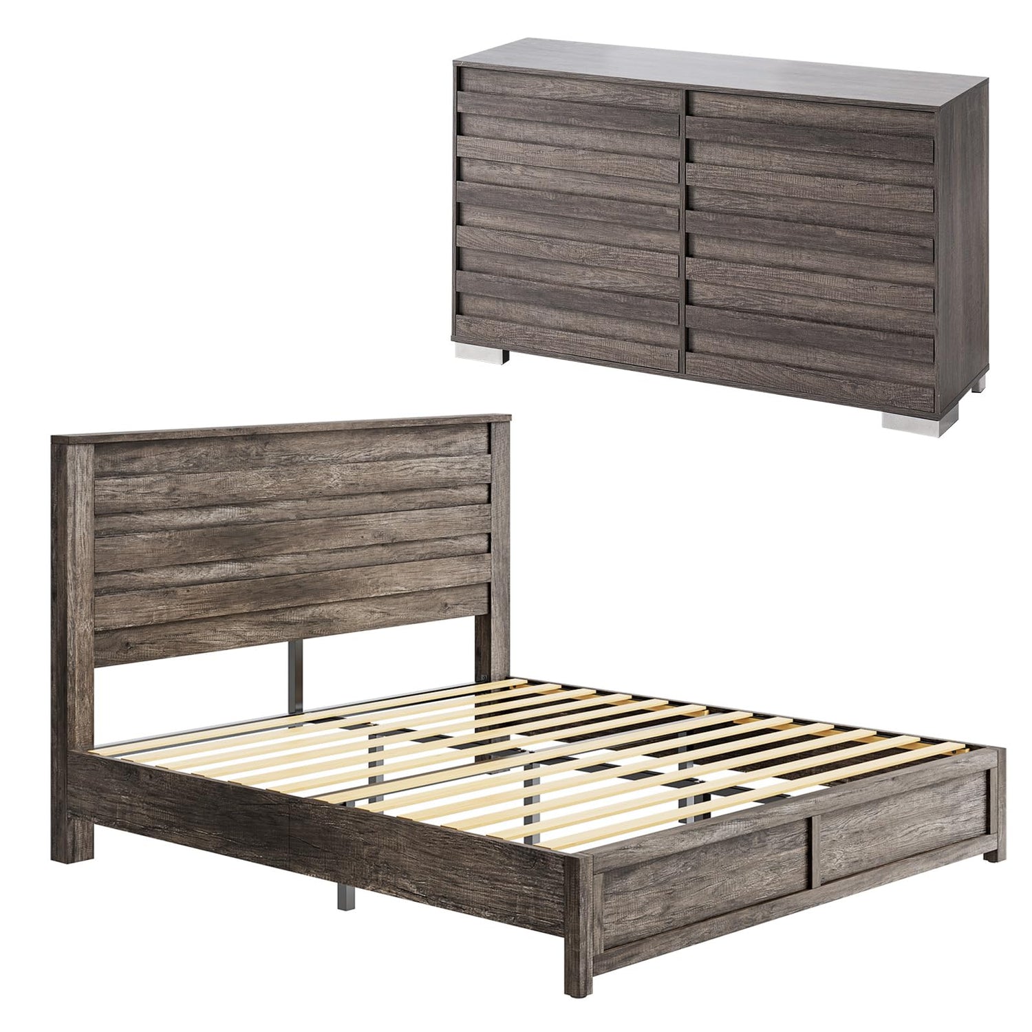 Sequoia 2-Piece Farmhouse Bedroom Set Queen Rustic Gray