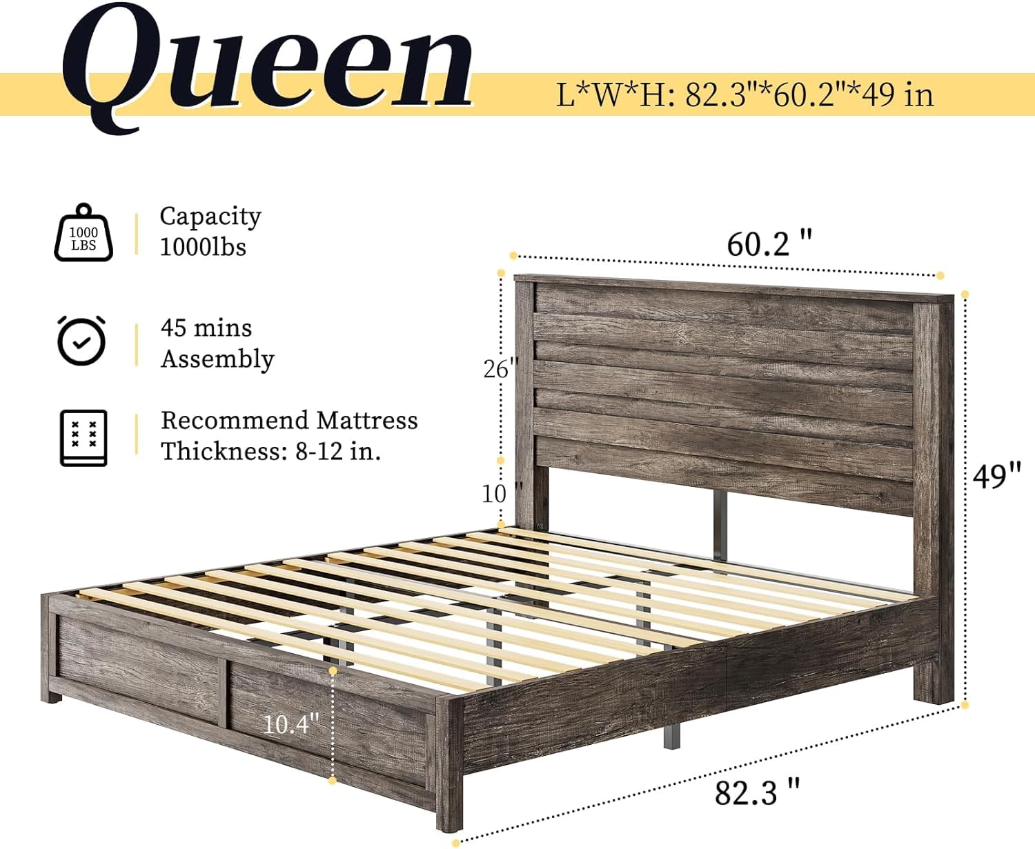 Sequoia 2-Piece Farmhouse Bedroom Set Queen Rustic Gray