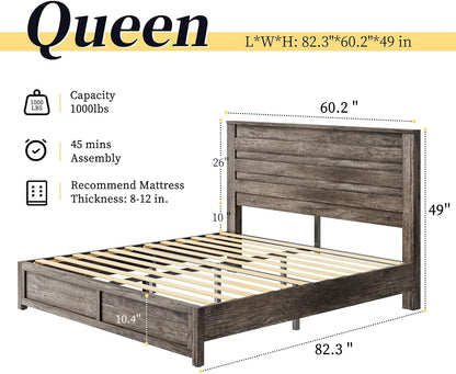 Sequoia 2-Piece Farmhouse Bedroom Set Queen Rustic Gray