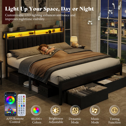 Veltrix LED Storage Velvet Bed Frame Amerlife King / Black