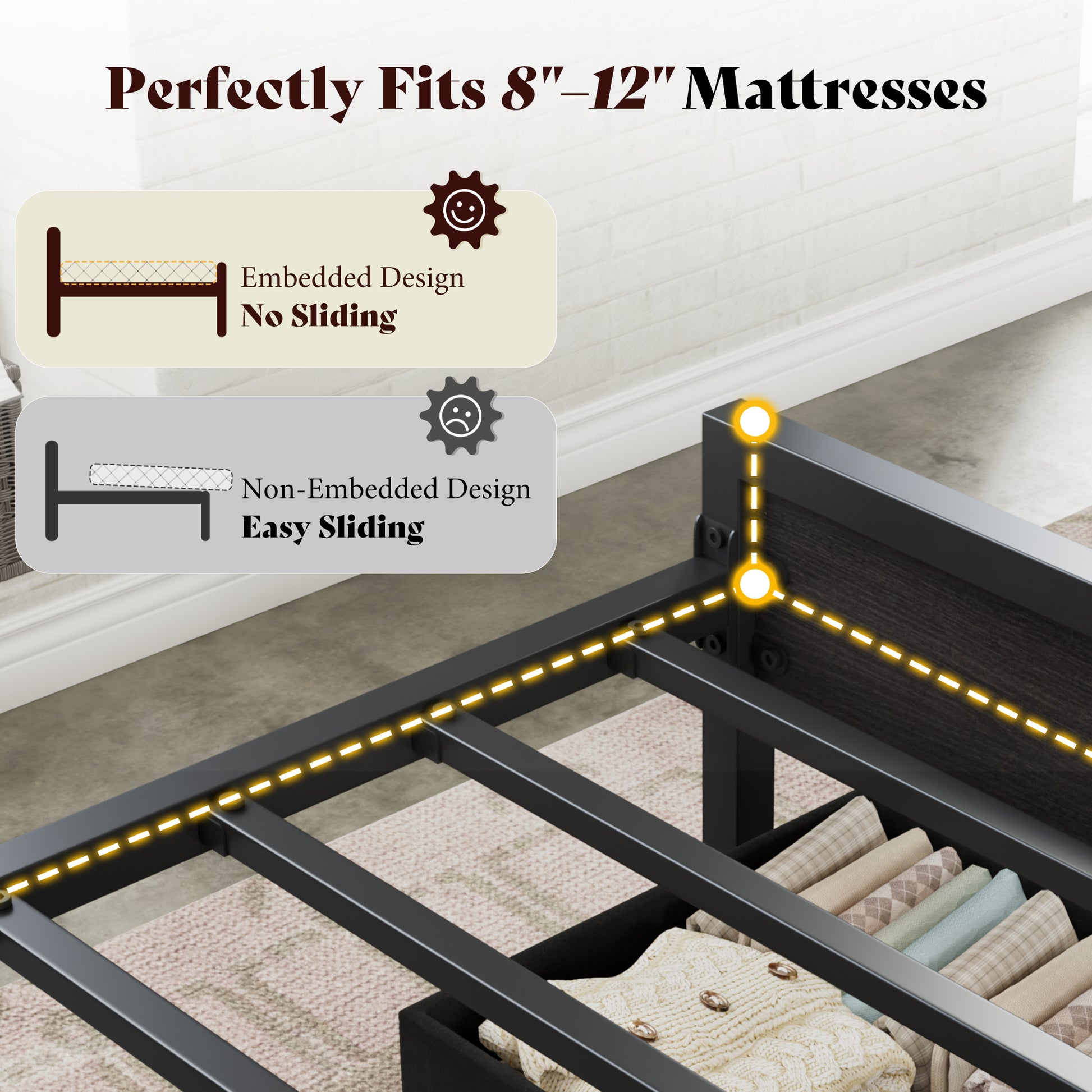 Veltrix LED Storage Velvet Bed Frame Amerlife King / Black