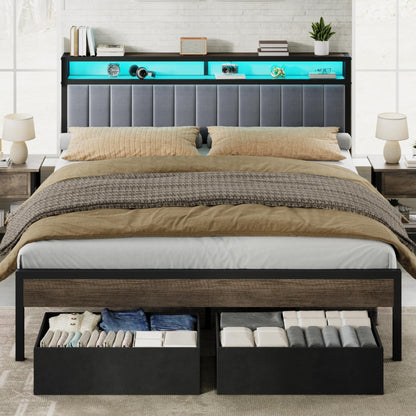 Veltrix LED Storage Velvet Bed Frame Amerlife King / Grey