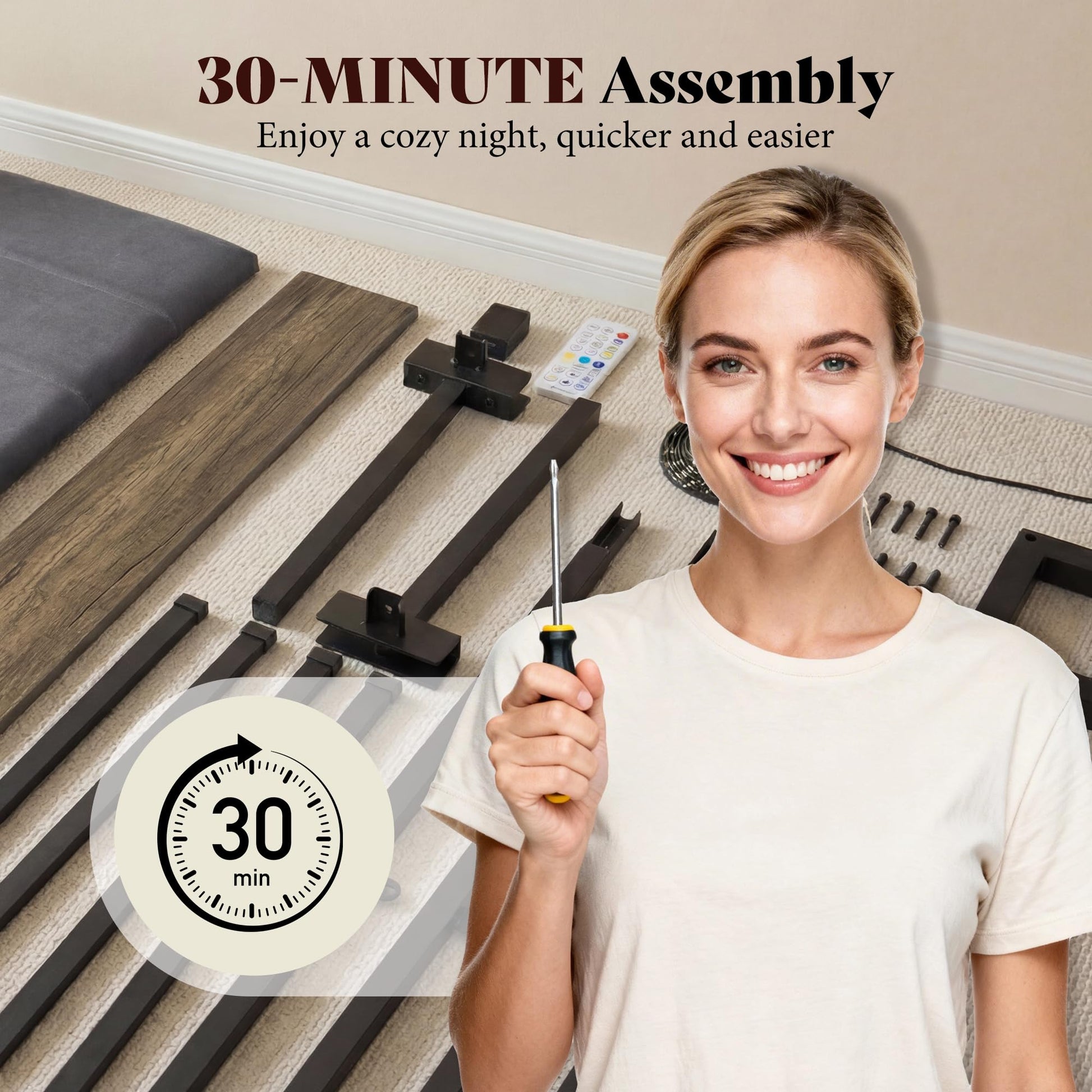 Veltrix LED Storage Velvet Bed Frame Amerlife  King / Grey