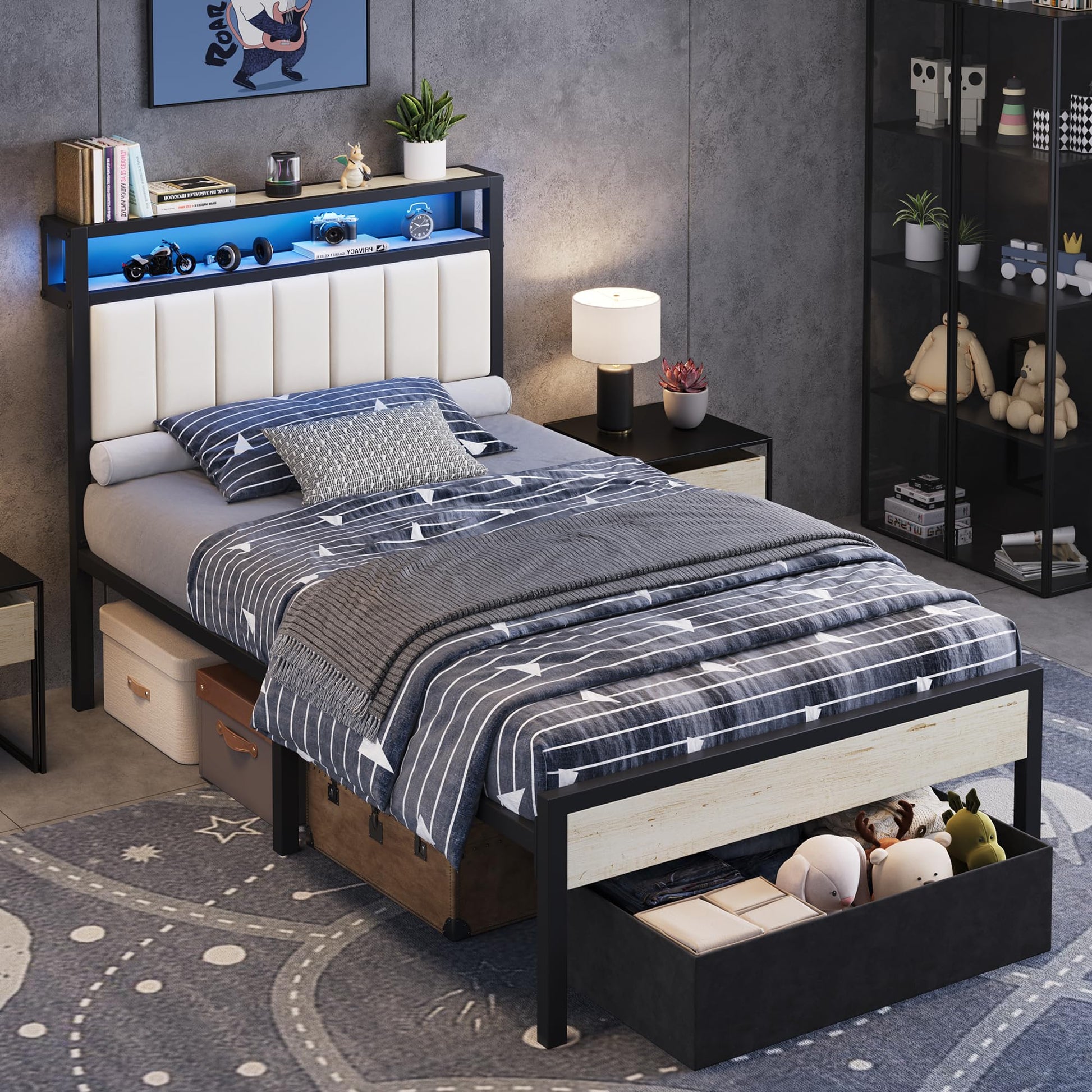 Veltrix LED Storage Velvet Bed Frame Amerlife Twin / White