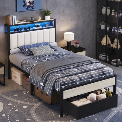 Veltrix LED Storage Velvet Bed Frame Amerlife Twin / White