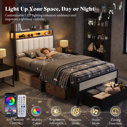 Veltrix LED Storage Velvet Bed Frame Amerlife Twin / White