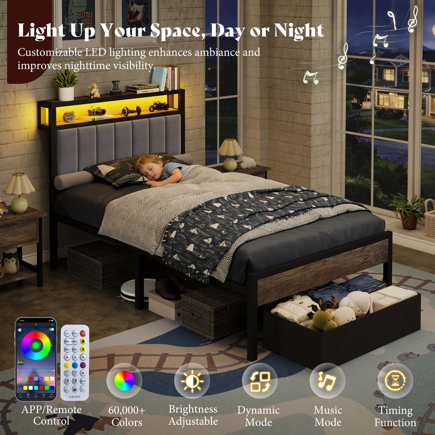 Veltrix LED Storage Velvet Bed Frame Amerlife Twin / Grey