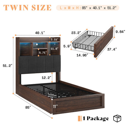 Twin Storage Bed with Bookcase Headboard Amerlife Rustic Brown