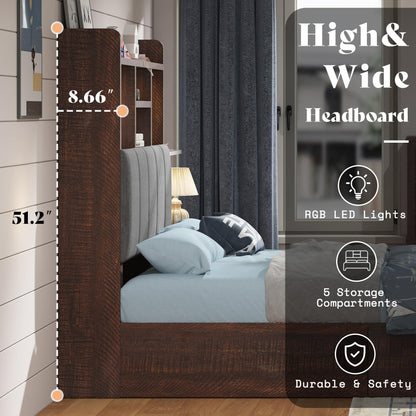 Twin Storage Bed with Bookcase Headboard Amerlife Rustic Brown