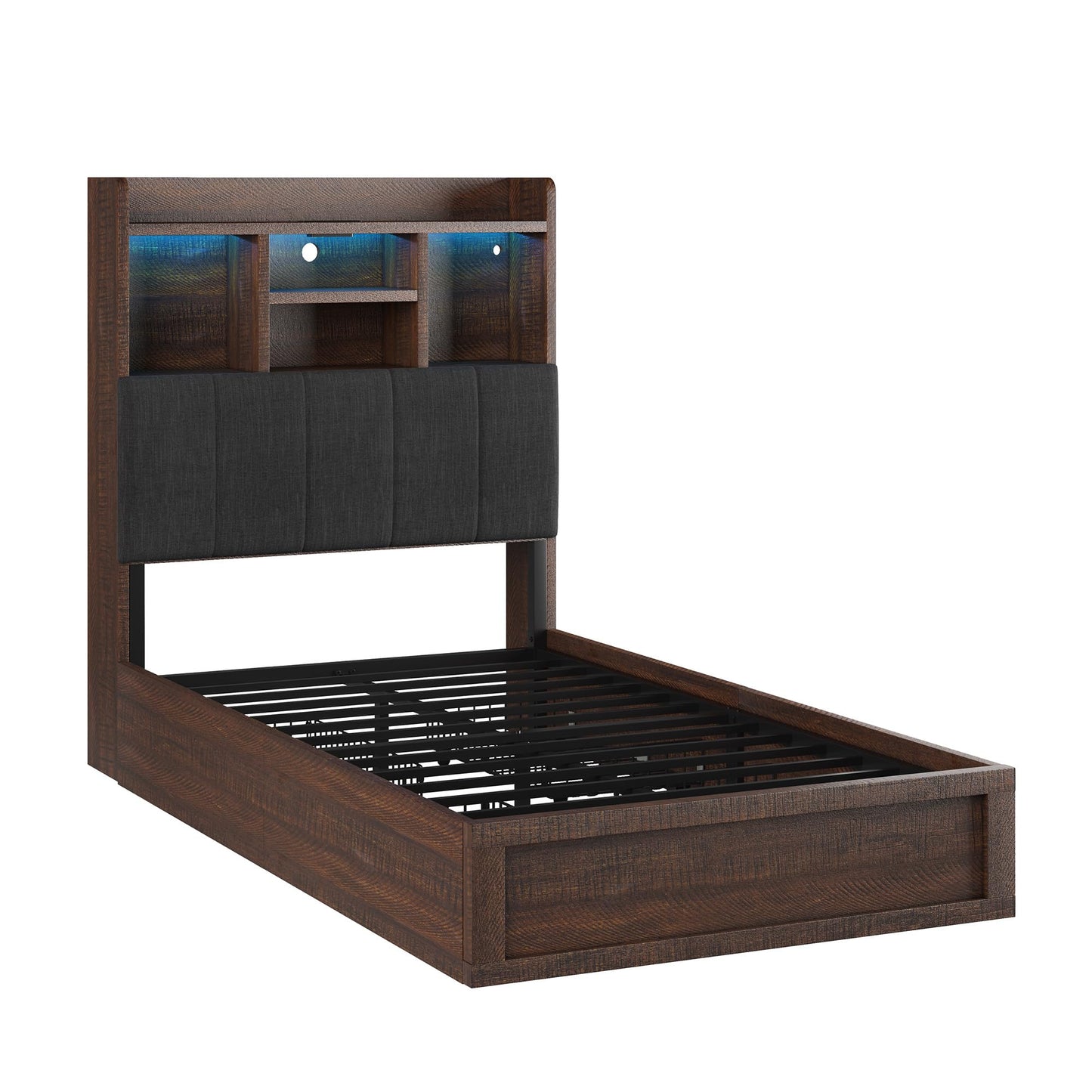 Twin Storage Bed with Bookcase Headboard Amerlife Rustic Brown
