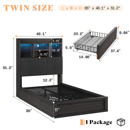 Twin Storage Bed with Bookcase Headboard Amerlife Black