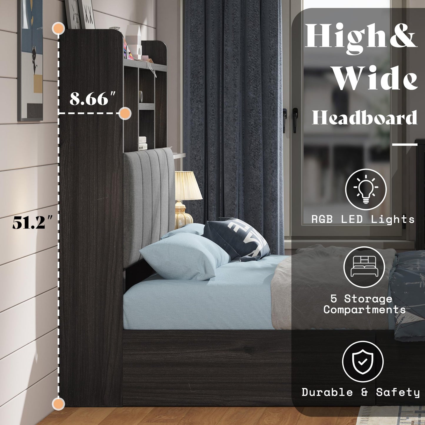 Twin Storage Bed with Bookcase Headboard Amerlife Black