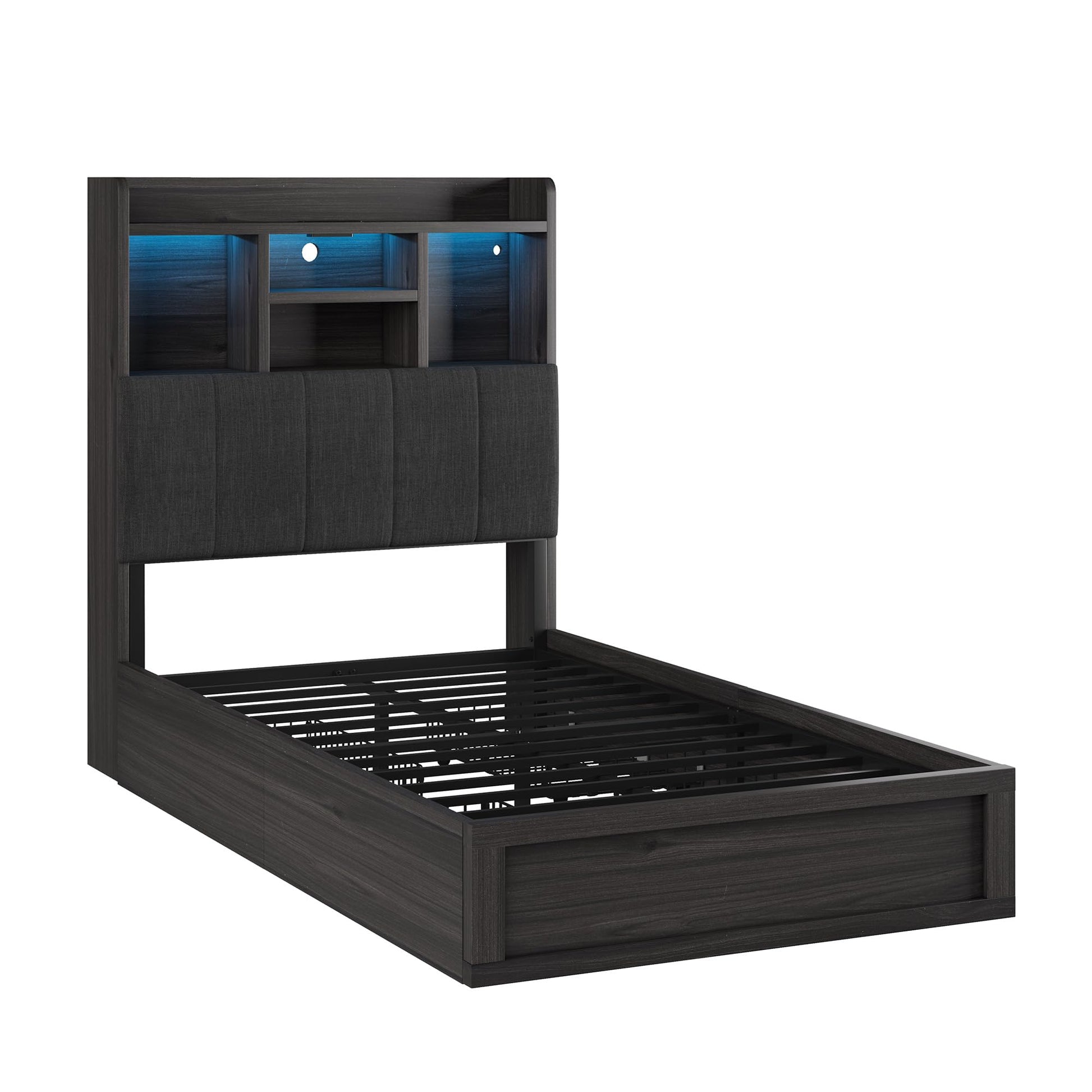 Twin Storage Bed with Bookcase Headboard Amerlife Black
