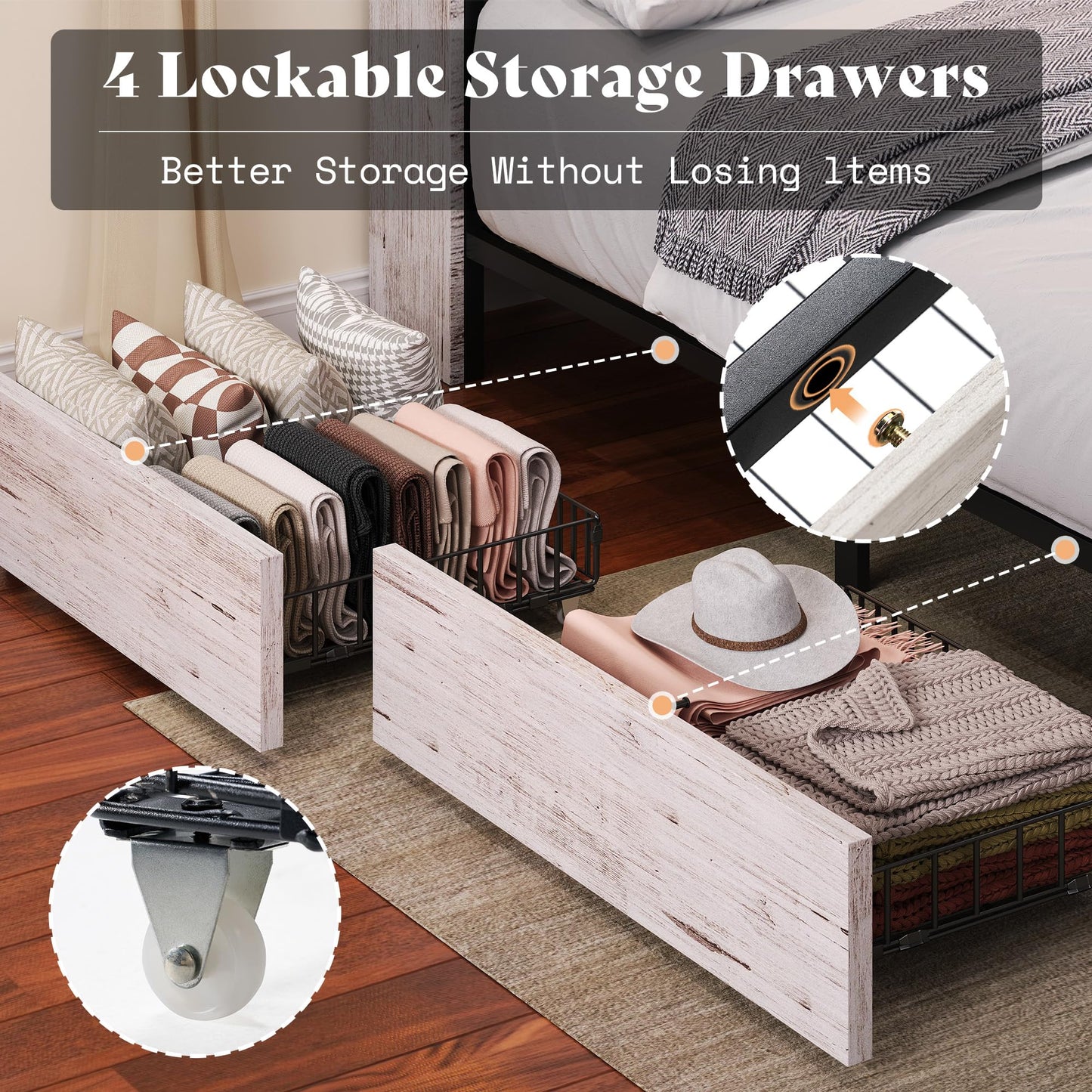 Twin Storage Bed with Bookcase Headboard Amerlife Rustic White