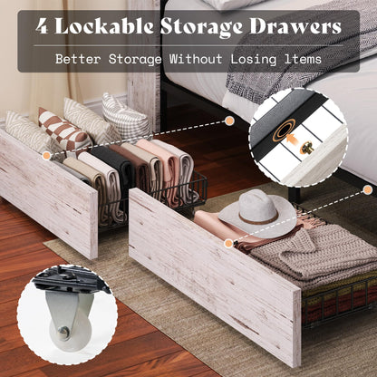 Twin Storage Bed with Bookcase Headboard Amerlife Rustic White