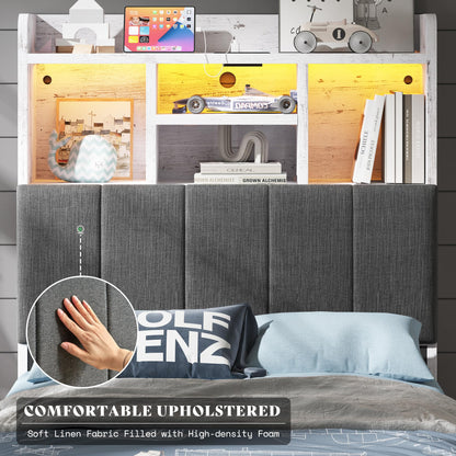 Twin Storage Bed with Bookcase Headboard Amerlife Rustic White