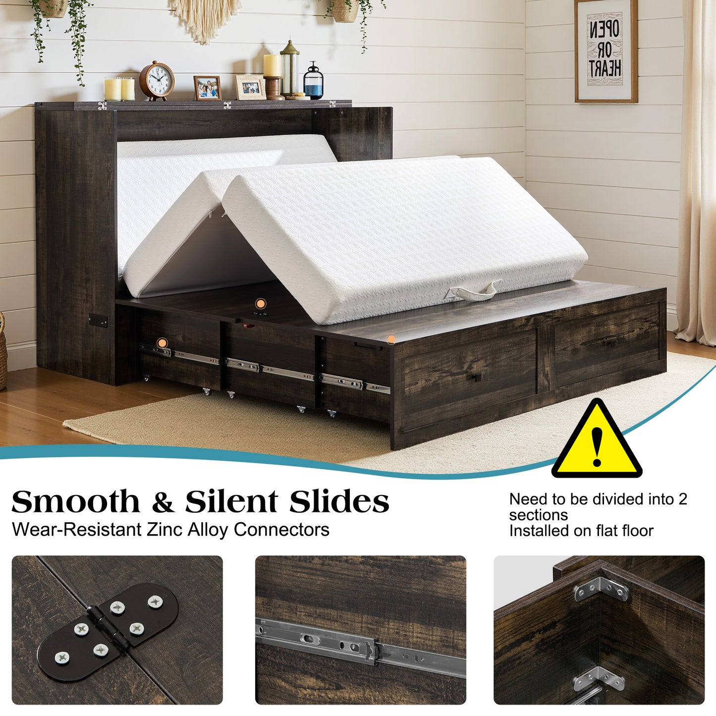 Colton Foldable Murphy Bed Amerlife Queen / Black Oak