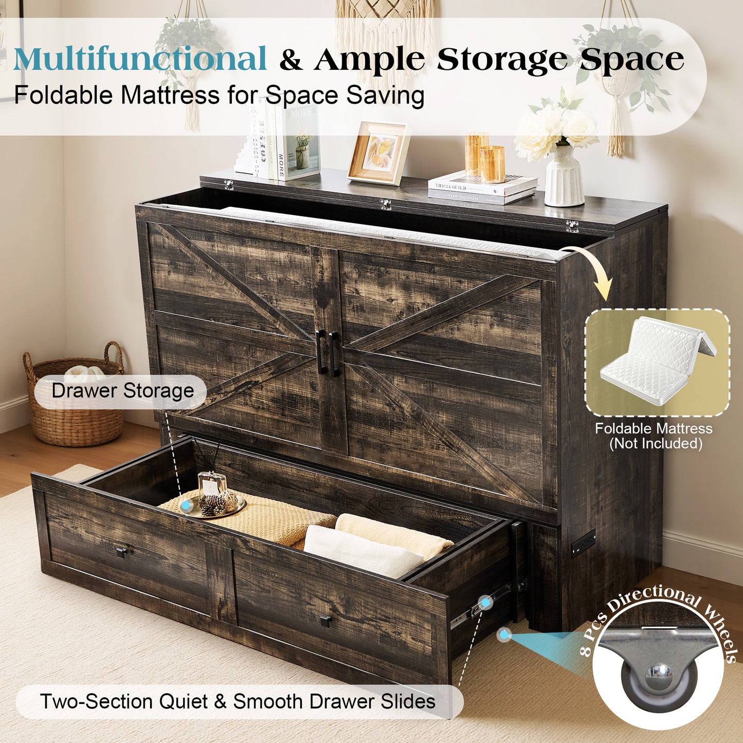 Colton Foldable Murphy Bed Amerlife Full / Black Oak