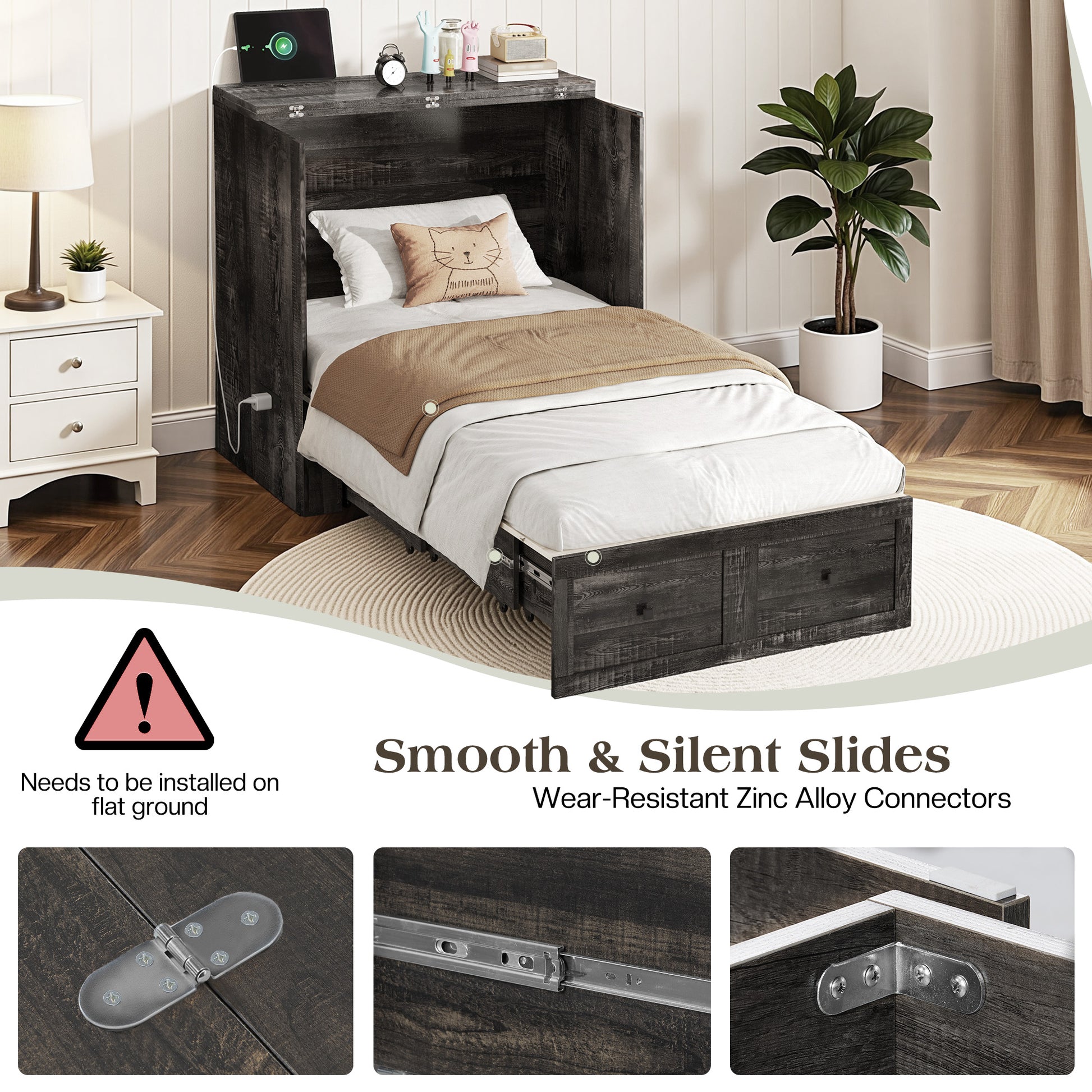 Colton Foldable Murphy Bed Amerlife Twin / Black Oak