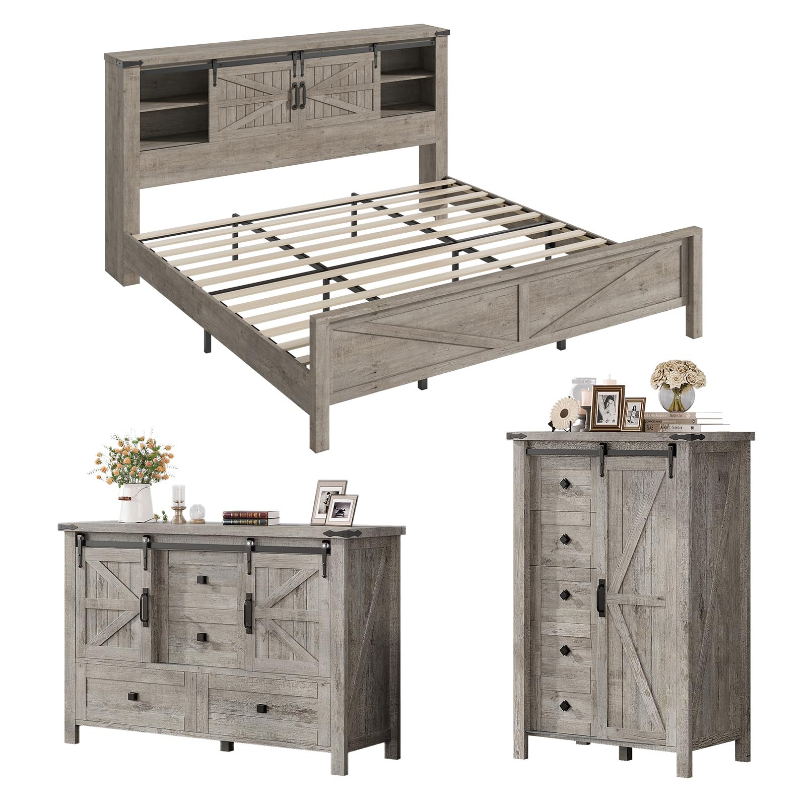 Alderman Farmhouse Storage Bedroom Set Amerlife Light Rustic Oak