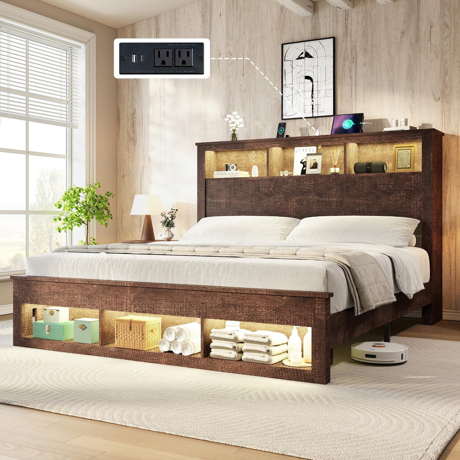 Larkin Storage Bed Frame King Rustic Brown