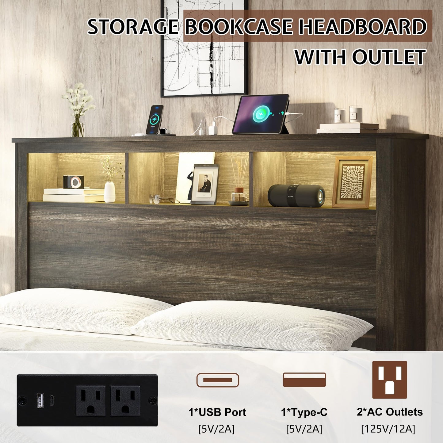 Larkin Storage Bed Frame Queen Rustic Grey