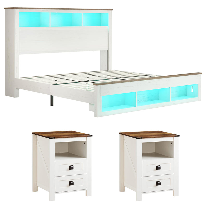 Larkin LED Storage Bed Set Amerlife White / King