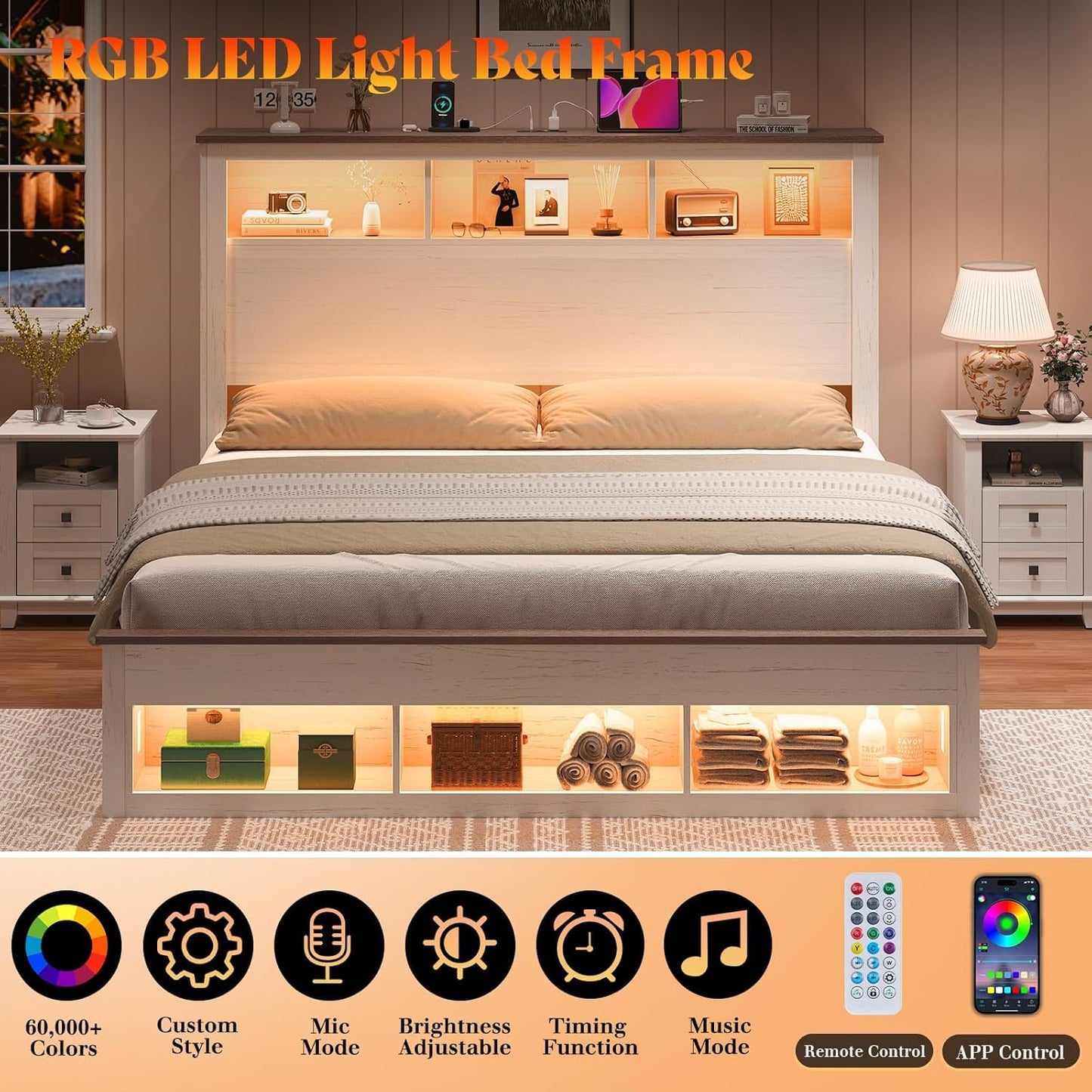 Larkin LED Storage Bed Set Amerlife White / King