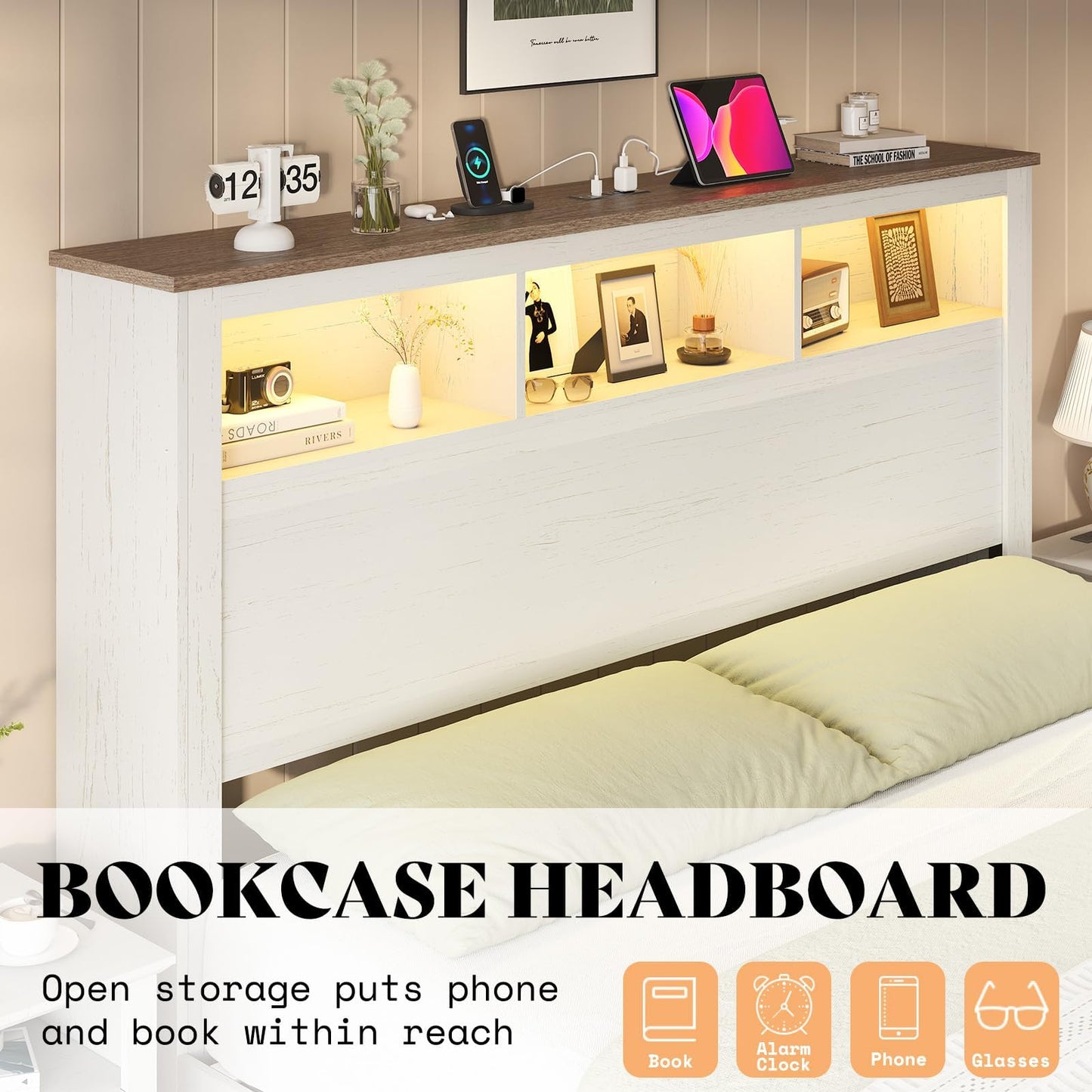 Larkin LED Storage Bed Set Amerlife White / Queen