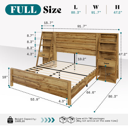 Tier Bed Frame with Bookshelves Amerlife Full / Brown