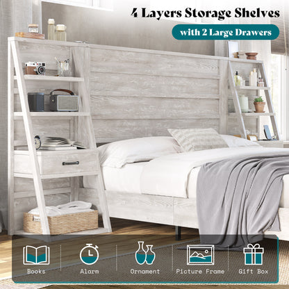 Tier Bed Frame with Bookshelves Amerlife Full / White
