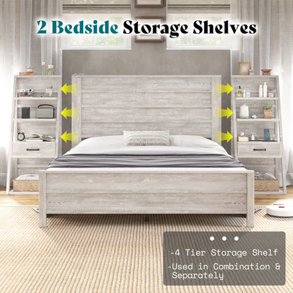 Tier Bed Frame with Bookshelves Amerlife Full / White