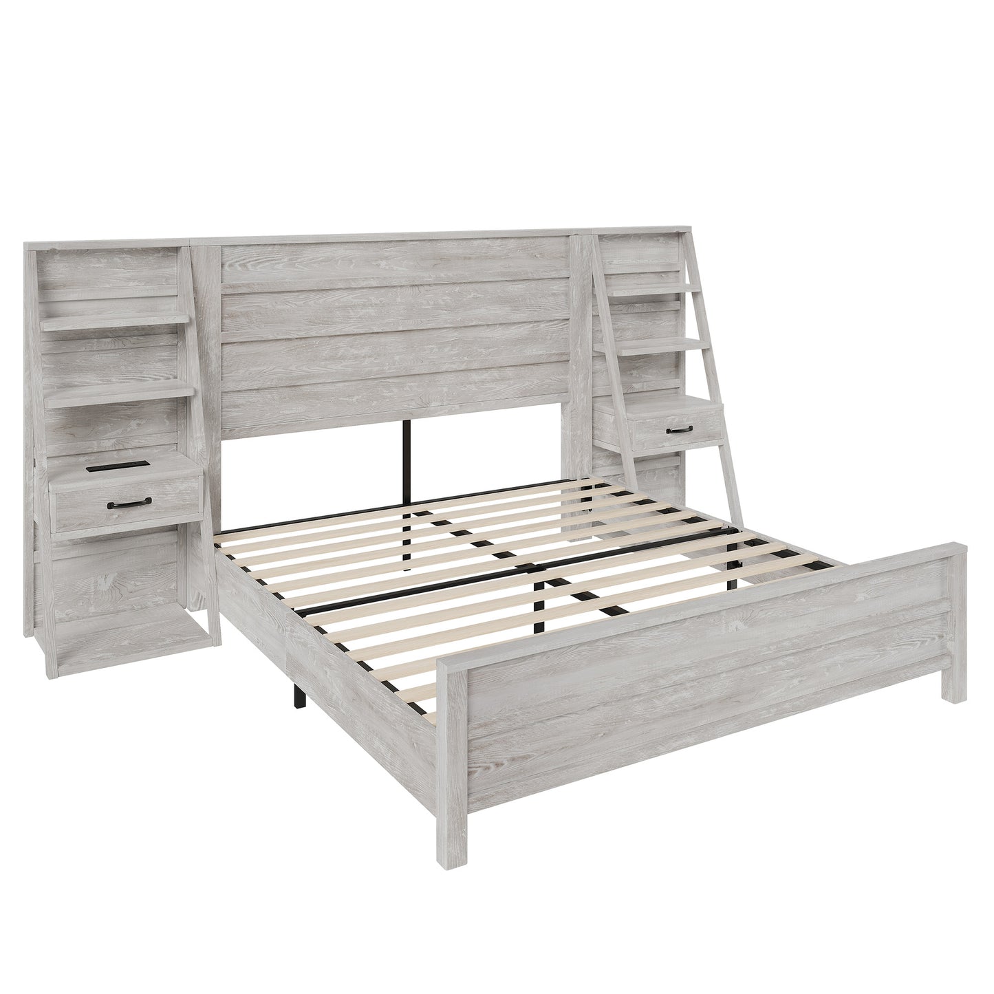 Tier Bed Frame with Bookshelves Amerlife King / White