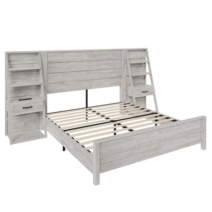Tier Bed Frame with Bookshelves Amerlife King / White