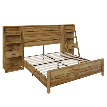 Tier Bed Frame with Bookshelves Amerlife King / Brown