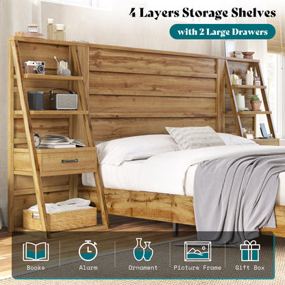 Tier Bed Frame with Bookshelves Amerlife King / Brown