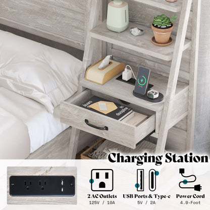 Tier Bed Frame with Bookshelves Amerlife King / White