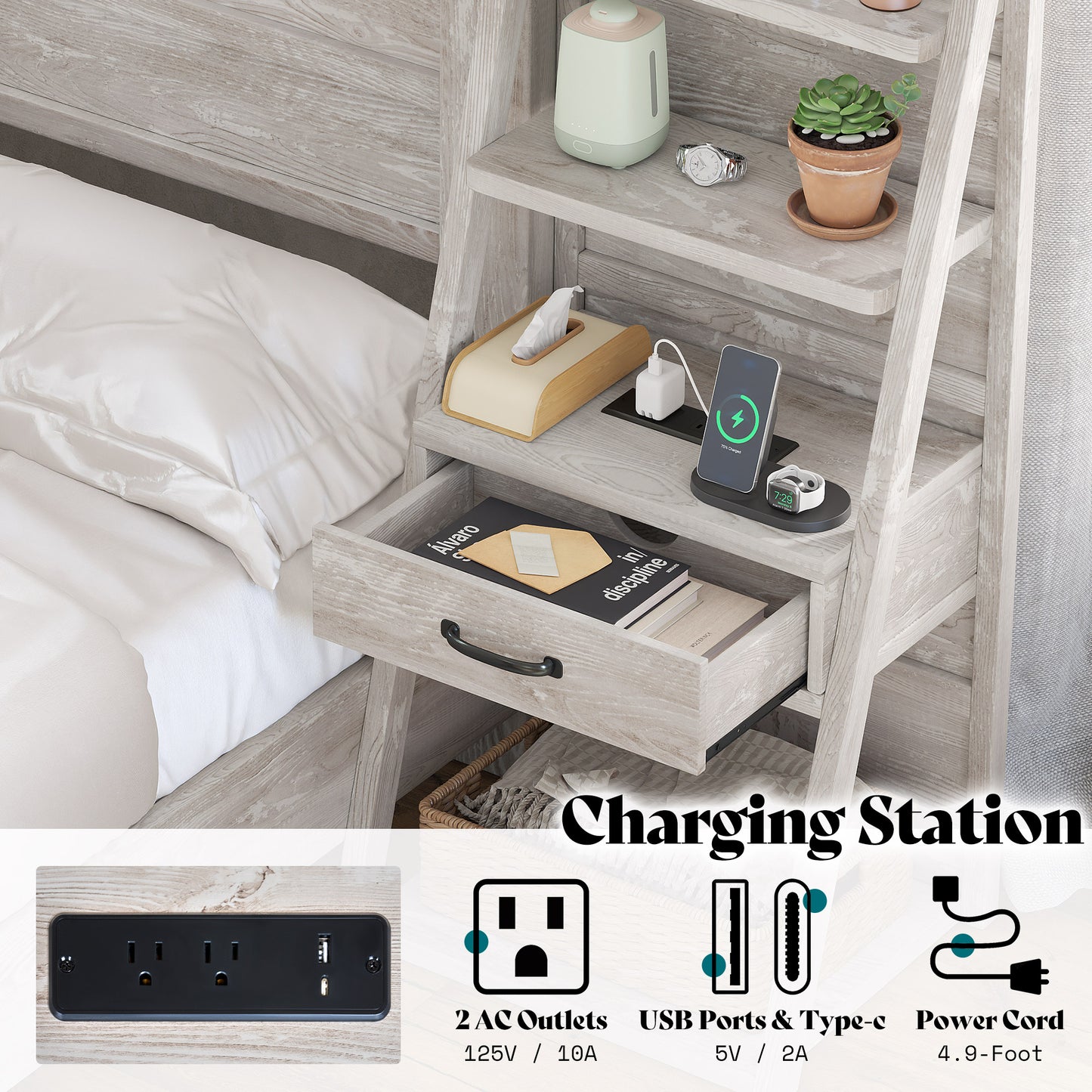 Tier Bed Frame with Bookshelves Amerlife Queen / White