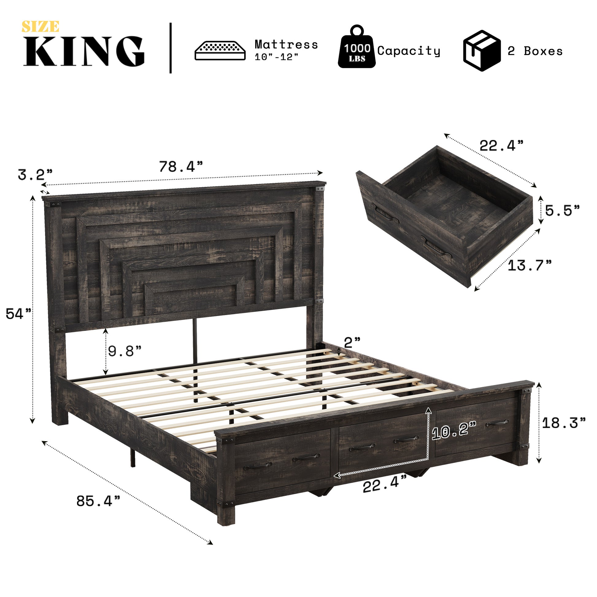 Quin Bed Frame Farmhouse Storage Bed Amerlife Black King