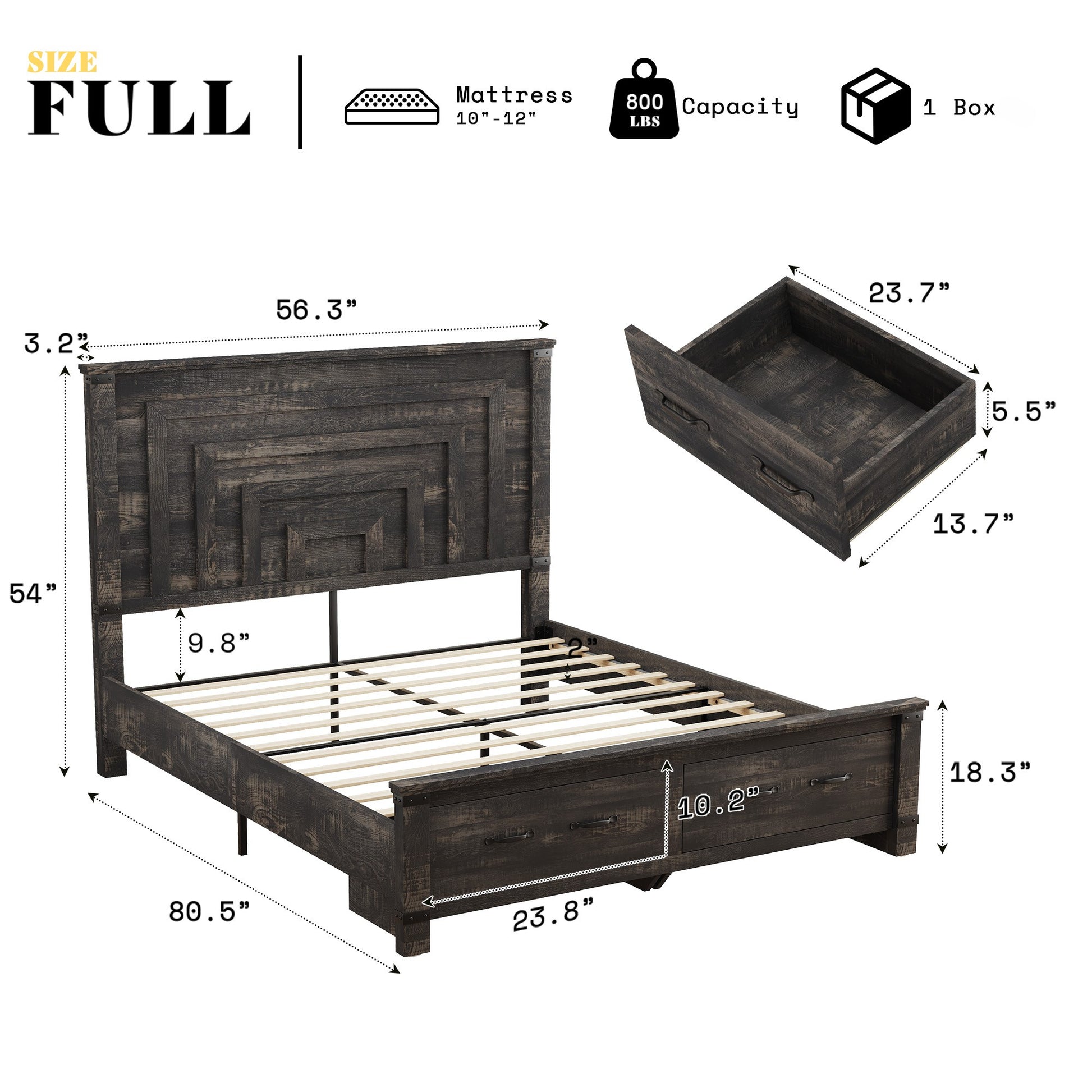 Quin Bed Frame Farmhouse Storage Bed Amerlife Black Full