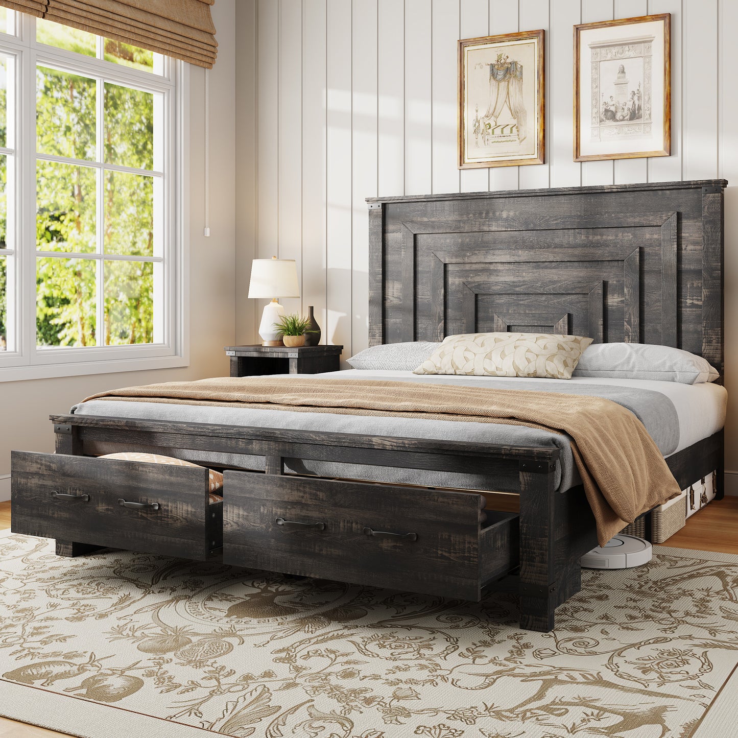 Quin Bed Frame Farmhouse Storage Bed Amerlife Black Queen