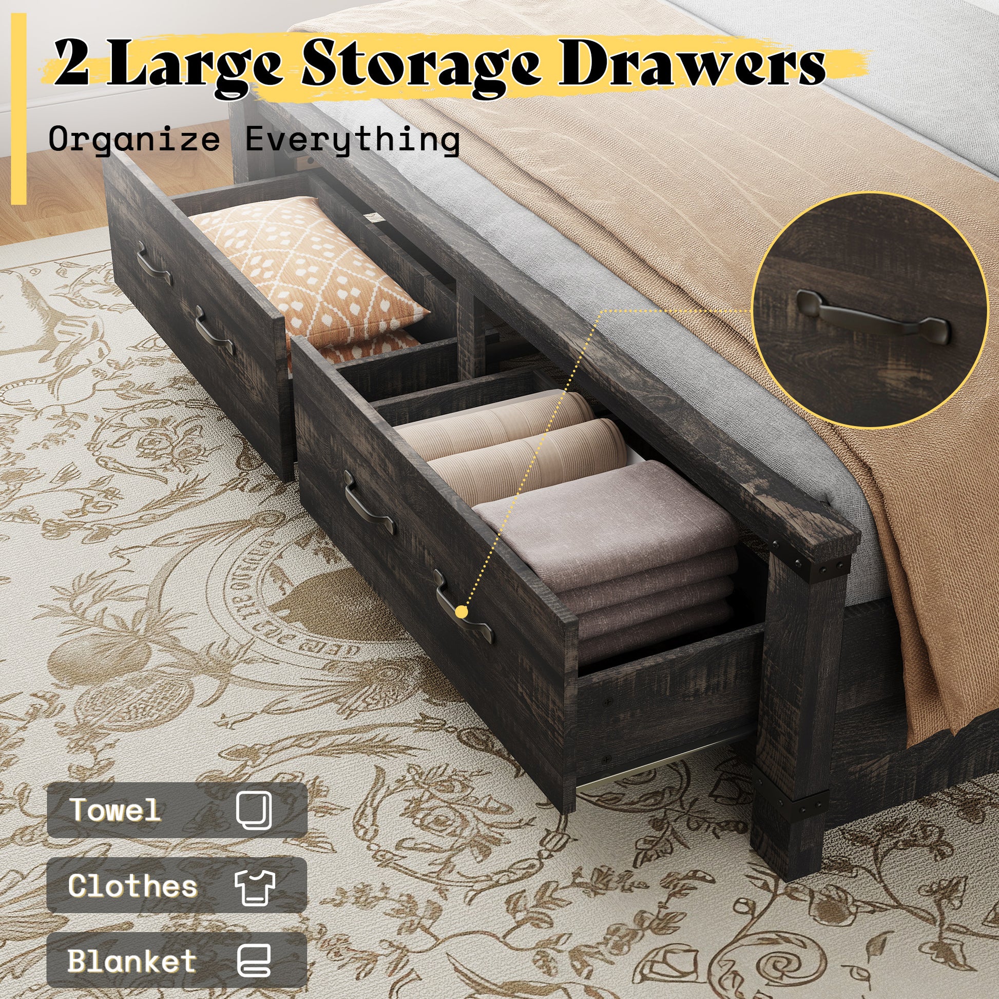 Quin Bed Frame Farmhouse Storage Bed Amerlife Black Full
